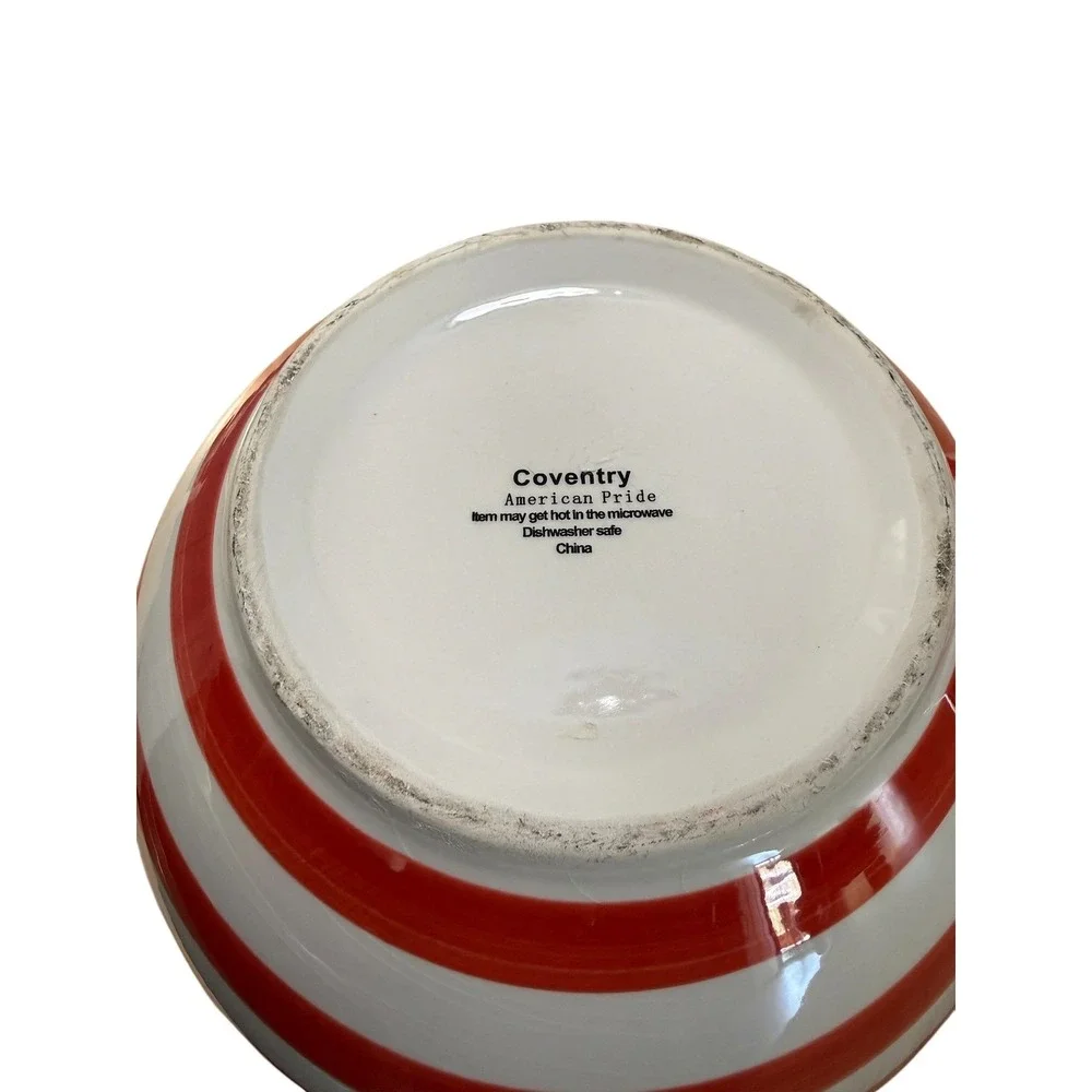 Coventry American Pride Patriotic Stars and Stripes Ceramic Nesting Bowls Set 2